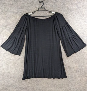 By Together Top Womens Small Black Jersey Knit Tunic Elastic Neck Tiered Sleeve - Picture 1 of 11