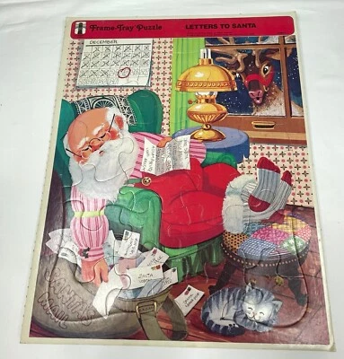 Rompecabezas Bandeja Marco Navidad Cartas a Santa 75900-2 Vintage 1973 Rainbow Works Foto 1 de 4