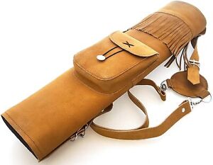 Suede Back Side Quiver With front Pocket Archery Back Quiver (Honey Brown)