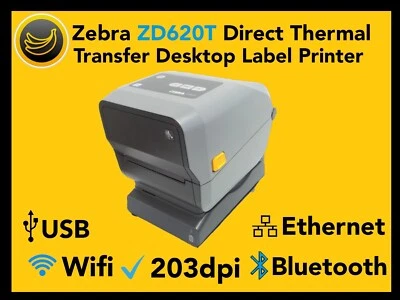 Zebra ZD620T Direct Thermal Transfer Desktop Label Printer with Battery and Base - Image 1 of 4