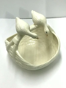 Vintage Cream Ceramic Basket with Geese Handcrafted Creative Accent Inc. - Picture 1 of 11