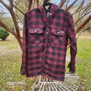 Dickies Mens Hooded Flannel Jacket Red Plaid Size S/P 34-36 Polyester - Picture 1 of 10