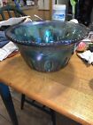 indiana blue harvest grape carnival glass punch bowl with 10 Cups