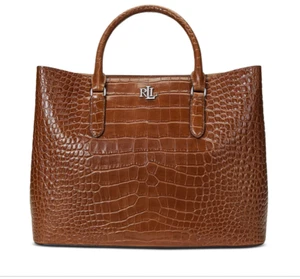 🌺🌹Ralph Lauren Large Embossed Leather Satchel BROWN - Picture 1 of 8