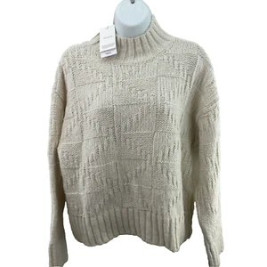 Mango Aleyna Sweater Perkins-neck Wool-blend Chunky-knit, Size S, Ecru, RRP £49 - Picture 1 of 18