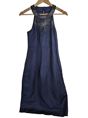 Monsoon Navy Blue Embellished Dress Size 8 Wedding Guest Halter Neck - Image 1 of 4