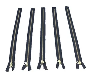 5pcs 15inch Jacket Style Brass Metal Separator Zipper On Black Nylon Coil Zipper - Picture 1 of 4