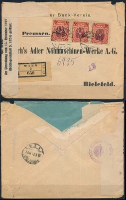 AUSTRIA - WIEN 1911, REGISTERED & CENSORED BANK COVER TO BIELEFELD. #A996 - Image 1 of 3