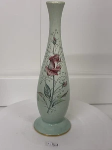 Vintage Green Carlton Ware Bud Vase Hand Painted With Rose Pattern 25cm Tall - Picture 1 of 15