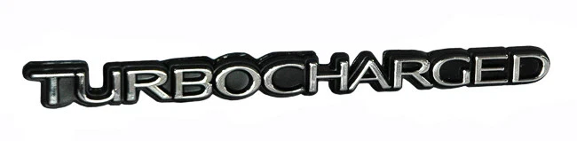 Turbo Turbocharged Engine Embossed Emblem Logo Badge in Chrome over Black Trim - Image 1 of 1