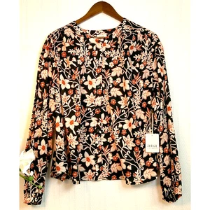 a.n.a Black Floral Blouse Cotton Blend Long Sleeve-Womens 1XL NWT-RTL$49 - Picture 1 of 8