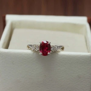Oval Ruby Lab Gemstone Ring 925 Sterling Silver Statement Garnet Jewelry Gift - Picture 1 of 6