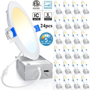 24 Pack 6 Inch LED Recessed Ceiling Light 12W, Dimmable, 2700K-5000K 5CCT in One - Picture 1 of 23