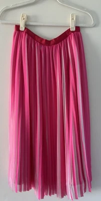 J. Crew Pleated Midi Skirt Fuchsia Pink White Peekaboo Stripe Preppy Size 0 XS - Image 1 of 4
