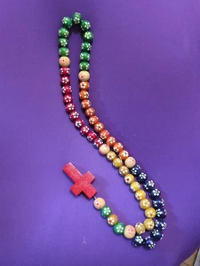 VGUC Large Multi Color Wood Prayer Bead Kiddie Rosary - Picture 1 of 3