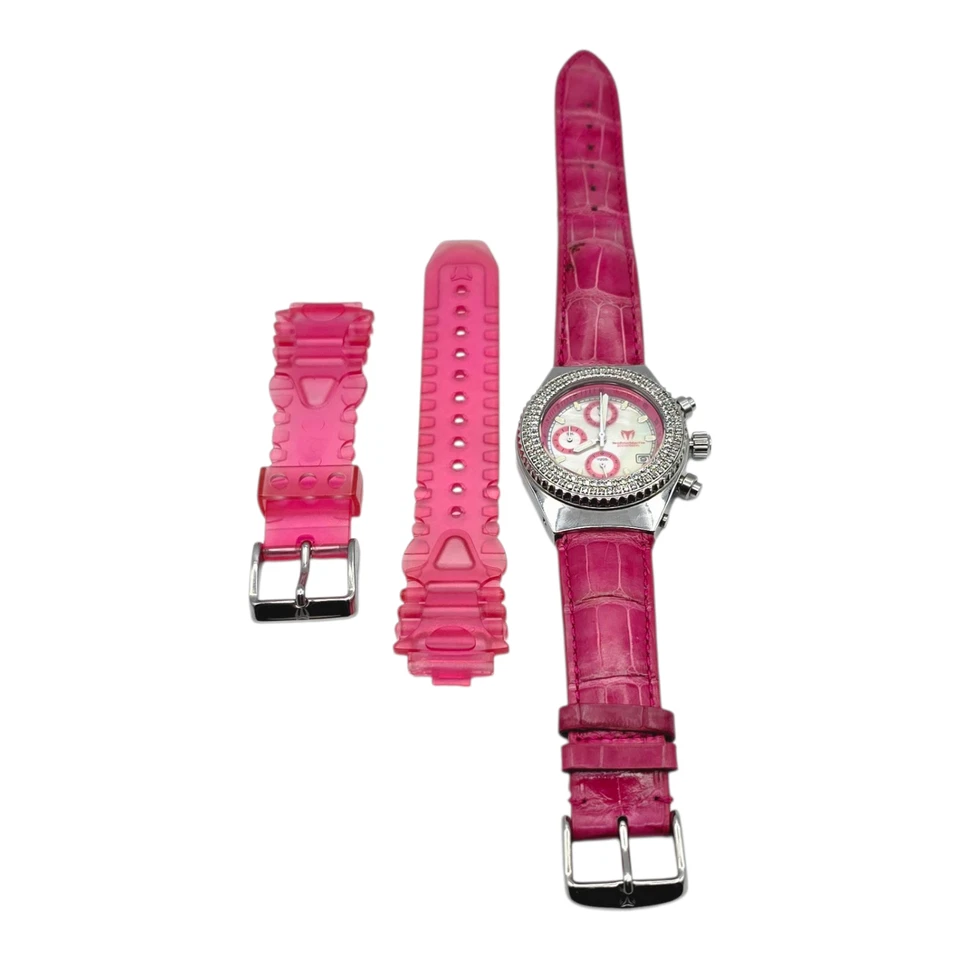 TechnoMarine TechnoDiamond Chronograph Pink Dial Watch w/ Extra Strap - Image 1 of 4