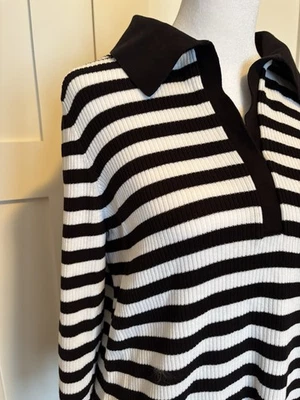 Talbots Mujer Talla Grande Acanalado Tejido Top Rayas Cuello Abierto Blanco y Negro Foto 1 de 4