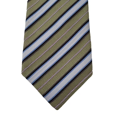 LAB XMI Green / Blue Diagonal Striped Silk Tie - 3 1/8" x 60" - MADE IN USA - Image 1 of 4