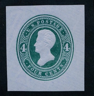 UNITED STATES (US) U253 UNUSED VF 4c GREEN ON BLUE CUT SQUARE - Image 1 of 2