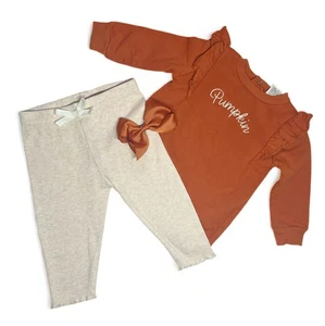 Starting Out Thanksgiving Kürbis Mädchen Pullover Hose Schleife Outfit Set 9 M - Bild 1 von 1
