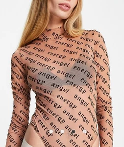 ASOS DESIGN angel energy flocked bodysuit in camel Size 8 - Picture 1 of 22