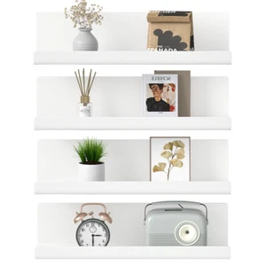 Set of 4 Floating Wall Shelves Picture Ledge Display Rack Book Hanging Shelf - Picture 1 of 13
