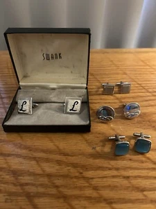 Vintage Swank Mens Cufflink Monogrammed "J" Plus Blue Cufflinks Square Lot - Picture 1 of 4