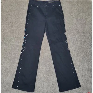 VTG Lawman Black High Rise Boot Cut Turquoise Studded Western Jeans Womens 32x33 - Picture 1 of 10