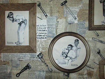 OUT OF PRINT NEWSPRINT NORMAN ROCKWELL NEWSPAPER FAMILY PORTRAITS COTTON FABRIC FQ