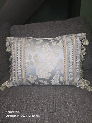 Croscill Boudoir Blue Gold 18 x 13 Decor Throw Pillow Tassels - Image 1 of 4