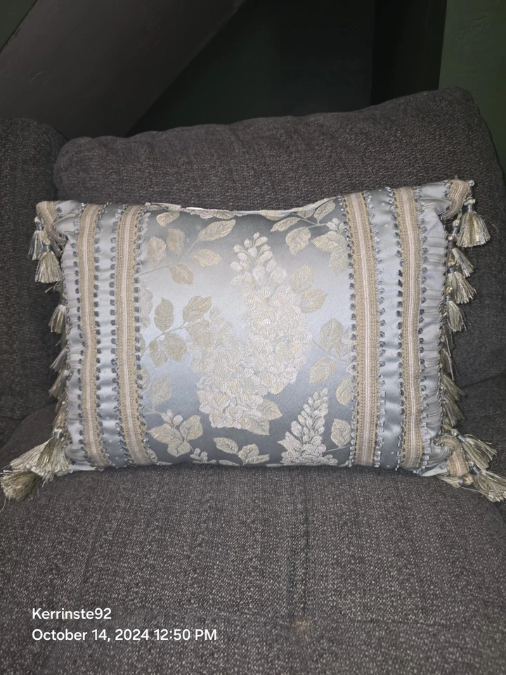 Croscill Boudoir Blue Gold 18 x 13 Decor Throw Pillow Tassels - Image 1 of 4