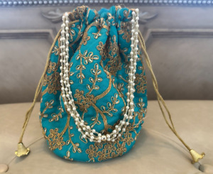 Pakistani / Indian Traditional Multicolor Embroidered Potli Bag / Purse - Teal