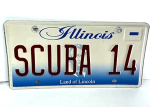 Illinois License Plate SCUBA 14 Vanity Swimmer Diver Ocean Diving Reef Fish - Picture 1 of 4