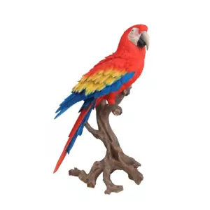 Large Macaw Scarlet Parrot on Stump Life Like Figurine Statue Home / Garden NEW - Picture 1 of 5