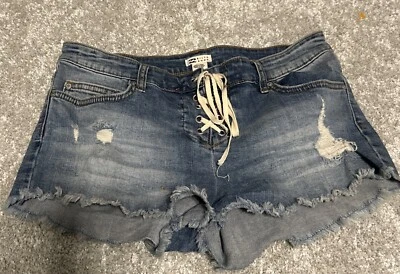 Billabong Women Shorts 26 Blue Denim Cutoff Distressed Lace Up Inseam 2" READ - Image 1 of 4
