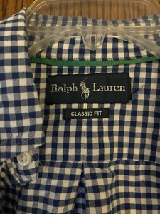 MED RALPH LAUREN POLO CLASSIC FIT BLUE CHECK LONG SLEEVE BUTTON DOWN SHIRT - Picture 1 of 3