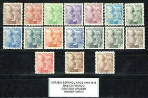 SELLO ESPAÑA 1940/45 GENERAL FRANCO DENTADO GRUESO 919/935**(MNH) GOMA ORIGINAL - Imagen 1 de 1