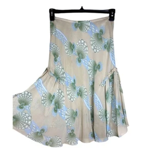 Max Studio beige Aline Silk skirt XS Blue geometric Flared Bias cut work 1008 - Picture 1 of 6