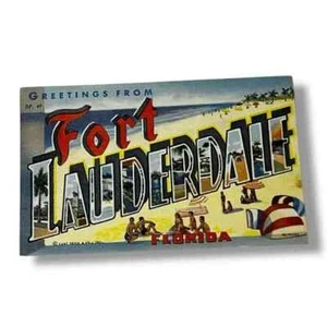 Tarjeta postal saludos desde Fort Lauderdale Florida carta grande tarjeta de lino D123 - Imagen 1 de 2