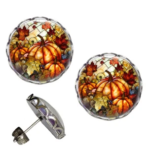 Pumpkins Autumn Earrings NO TARNISHING Studs Halloween & Thanksgiving Jewelry - Picture 1 of 6