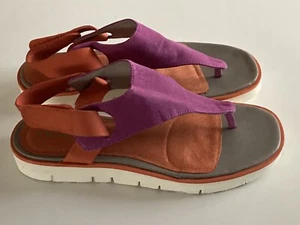 NWOB Womens Tsubo Purple Orange Leather Strappy Slingbacks Flat Sandals Size 8 - Picture 1 of 8