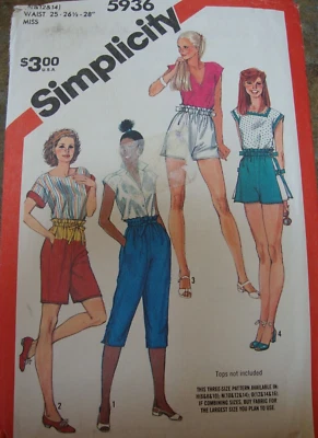 Simplicity Sewing Pattern 5936 SIZES 10-12-14 MISSES PANTS SHORTS UC/FF 1983 - Image 1 of 2