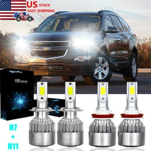 4x Combo H11 H7 LED Headlight Kit Hi Low Beam 6000K For Chevy Traverse 2013-2018 - Picture 1 of 13