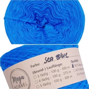 MegaBobbel-Uni-Sea Blue*88*Fädigkeit n. Wahl*100g-ohne Verlauf-einfarbig*Wolle