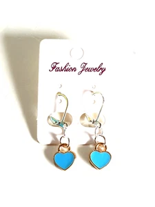 💙Sweet Blue Enamel Love Heart 925 Silver Plated Earrings💙 - Picture 1 of 8