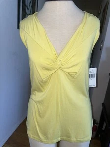 Donna Toran By Rafael Citrus Yellow Knot Front Knit Tank Rayon Spandex Small - Picture 1 of 8