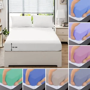 Egyptian Microfiber Full Fitted Sheet Bed Sheet 30cm Extra Deep Double King Size - Picture 1 of 120