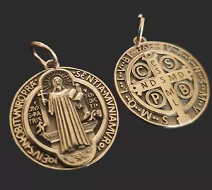 Sterling Silver 925 Saint Benedict Medal 30mm - Foto 1 di 6