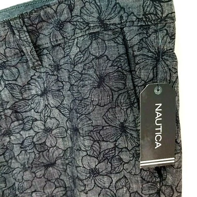 Pantalones Cortos NAUTICA Frente Plano 9.5" Azul Marino Índigo Floral BR0222 Para Hombre 34 Calce Ajustado* Foto 1 de 4