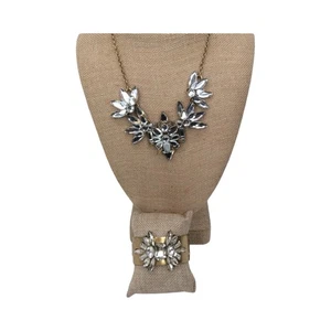 Collar J Crew llamativo y brazalete con bisagras a juego cristal dorado - Imagen 1 de 16
